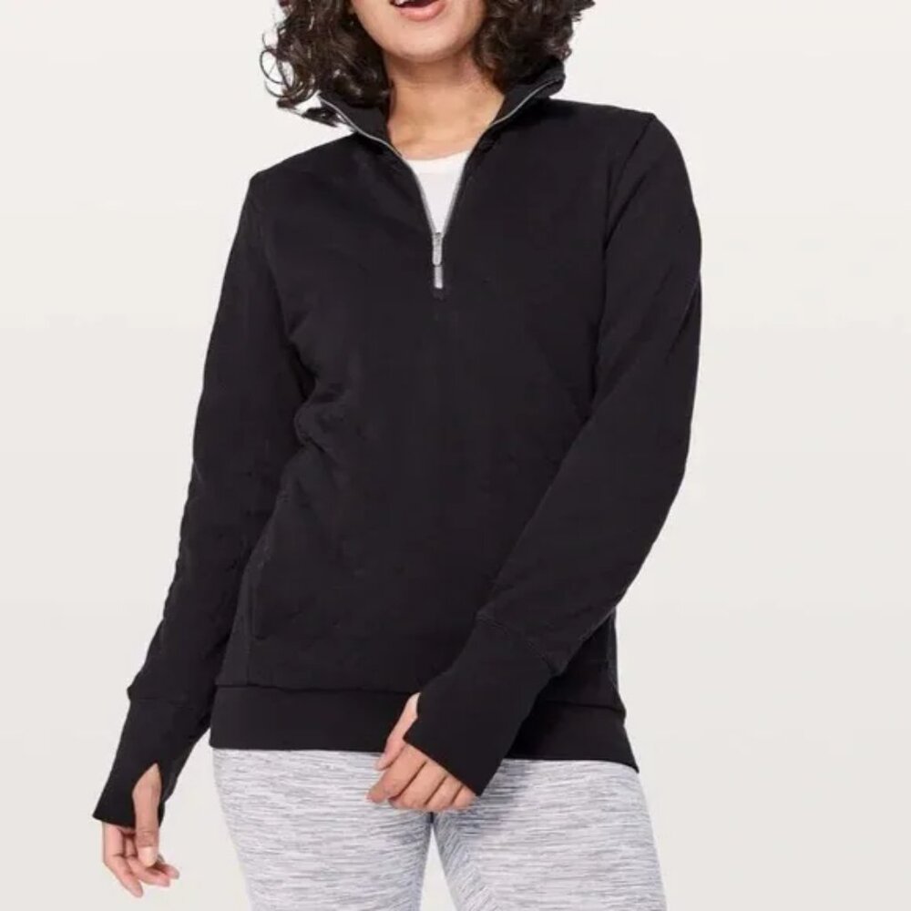 Lululemon Forever Warm Quilted Black Pullover Sweatshirt 6 Athletic Cozy Comfy